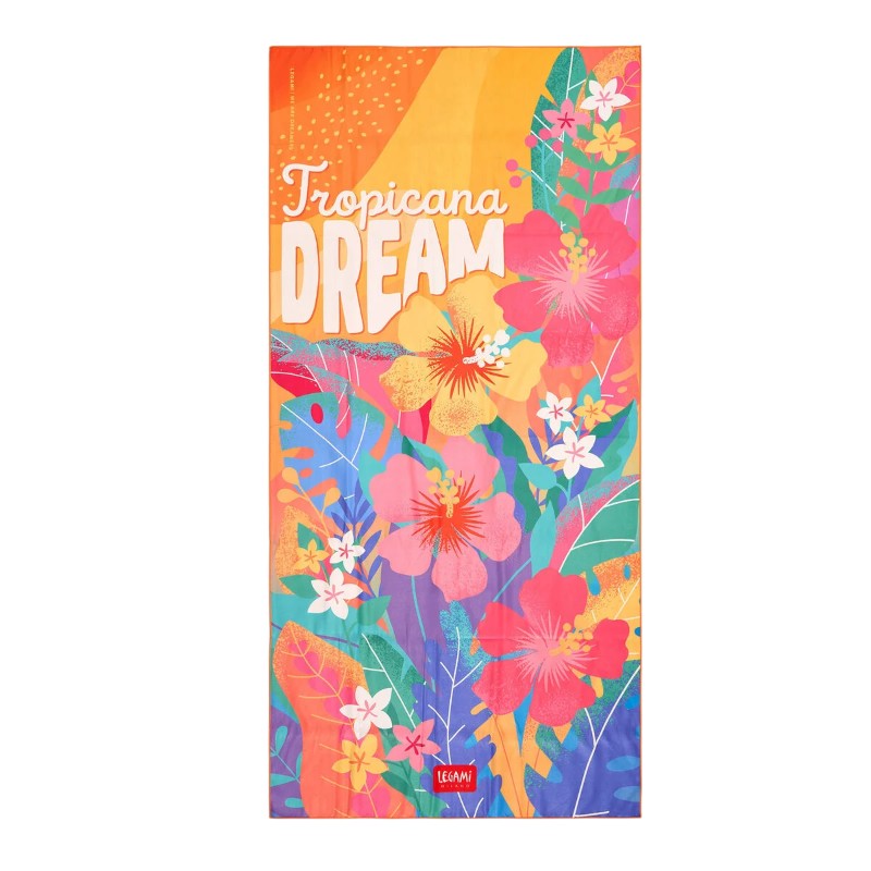 Telo mare Legami Tropicana Dream 180x85cm: poliestere e poliammide asciugante, 331g, design floreale tropicale esplosivo. Il telo spiaggia più esotico!
