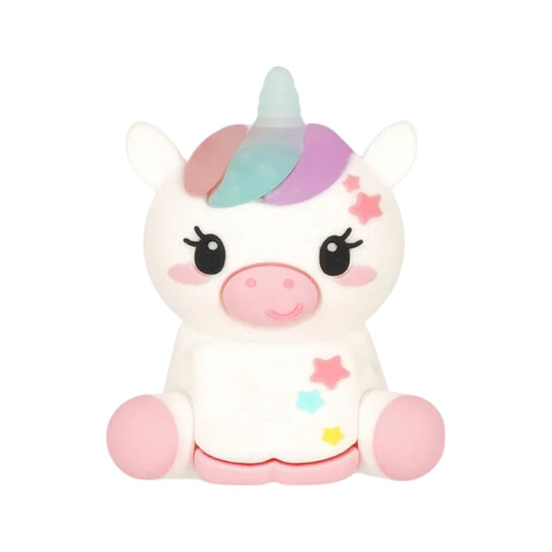 Bellissimo temperamatite legami a forma di unicorno con zainetto raccoglitore e luce a led scintillante sul casco