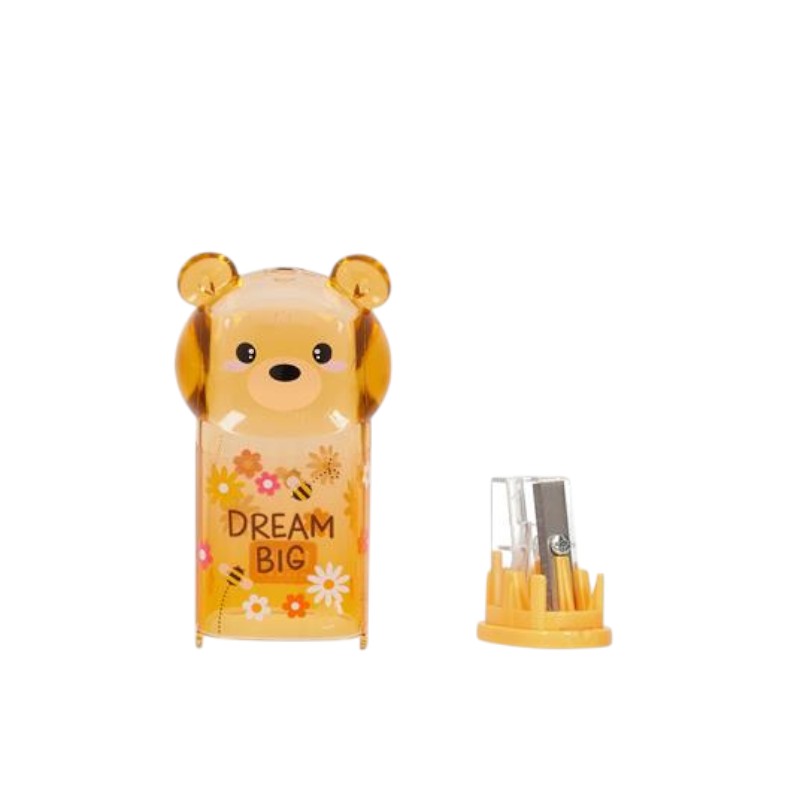 Temperamatite orsetto Legami Bear Sweet Bear — raccoglitore trasparente, testa 3D kawaii, design Dream Big color miele. Coordinato WonderWow.