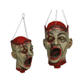 Testa horror decorativa di Halloween con catena: decorazione da appendere con occhi verdi e cranio cucito per feste e case infestate. Su Viano Shop!