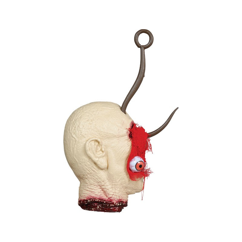 Testa mozzata decorativa di Halloween con uncino: decorazione horror da appendere per feste, case infestate e allestimenti da brivido. Su Viano Shop!