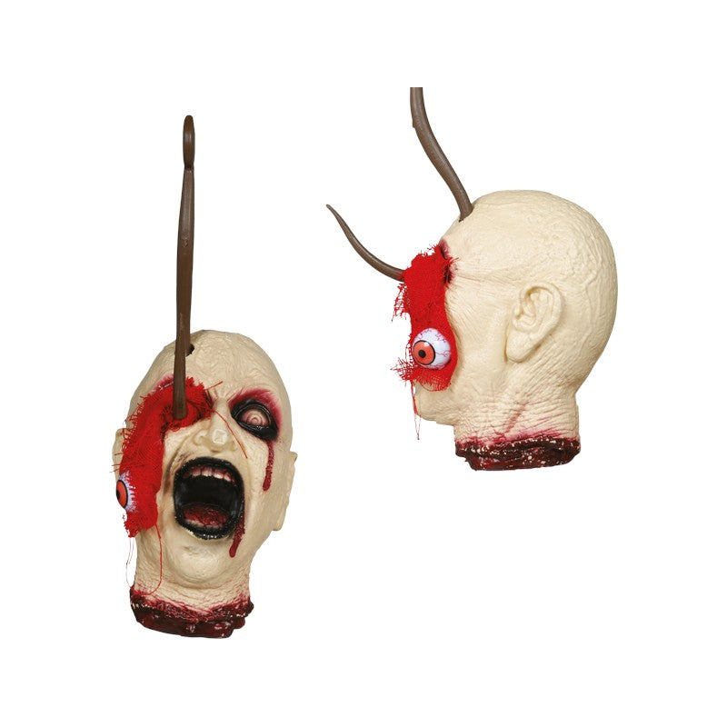 Testa mozzata decorativa di Halloween con uncino: decorazione horror da appendere per feste, case infestate e allestimenti da brivido. Su Viano Shop!