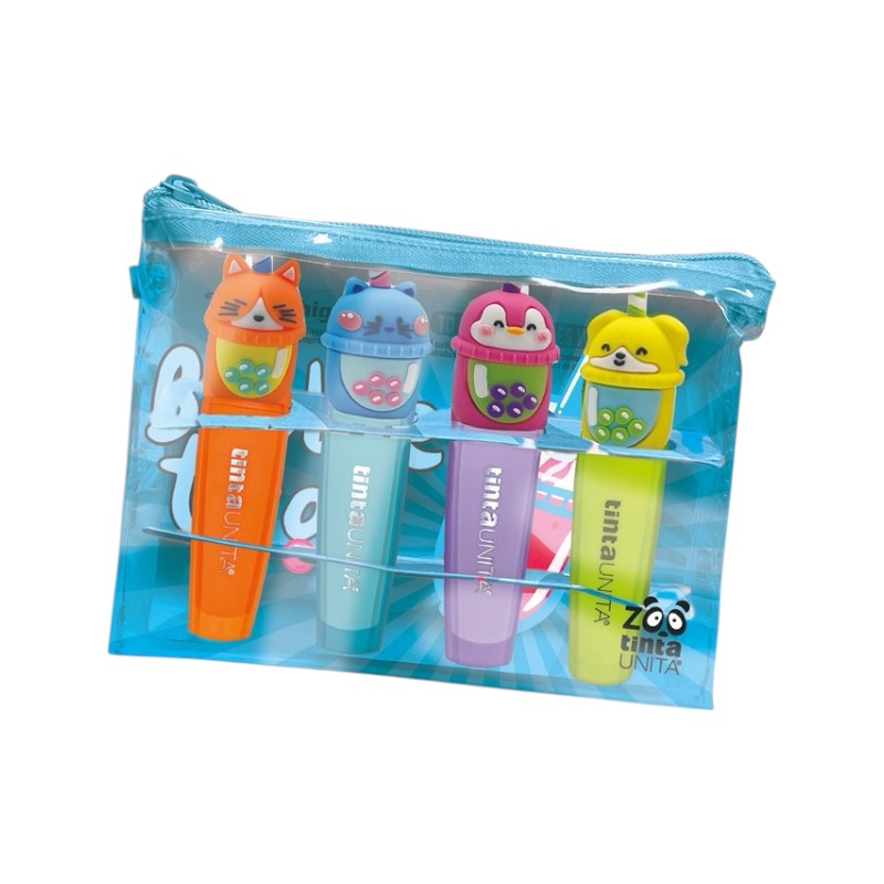 Set 4 evidenziatori maxi con astuccio trasparente incluso, tinta unita collezione bubble tea