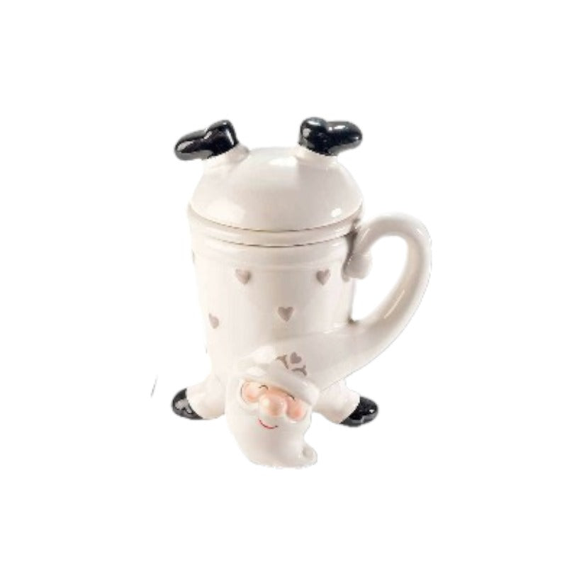 Bellissima tazza tisaniera natalizia con filtro e coperchio a forma di Babbo Natale.