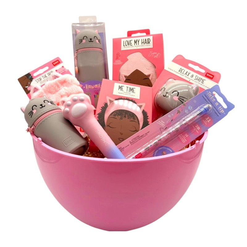 Maxi Uovo di pasqua di cartoleria pieno di prodotti legami a tema gatto