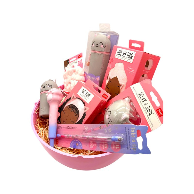 Maxi Uovo di pasqua di cartoleria pieno di prodotti legami a tema gatto