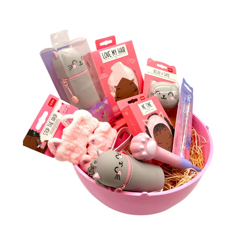 Maxi Uovo di pasqua di cartoleria pieno di prodotti legami a tema gatto