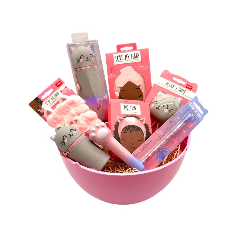 Maxi Uovo di pasqua di cartoleria pieno di prodotti legami a tema gatto