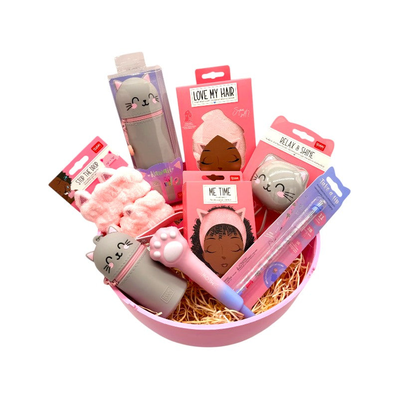 Maxi Uovo di pasqua di cartoleria pieno di prodotti legami a tema gatto