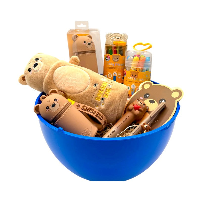 Maxi uovo di pasqua pieno di prodotti legami a tema orso