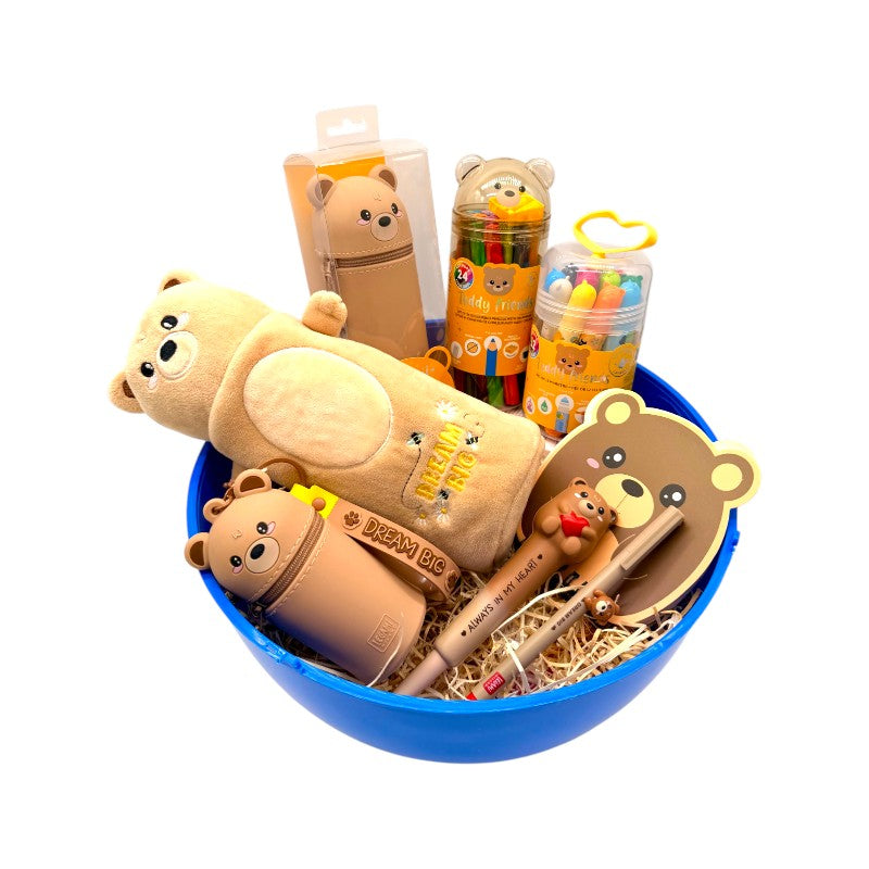 Maxi uovo di pasqua pieno di prodotti legami a tema orso