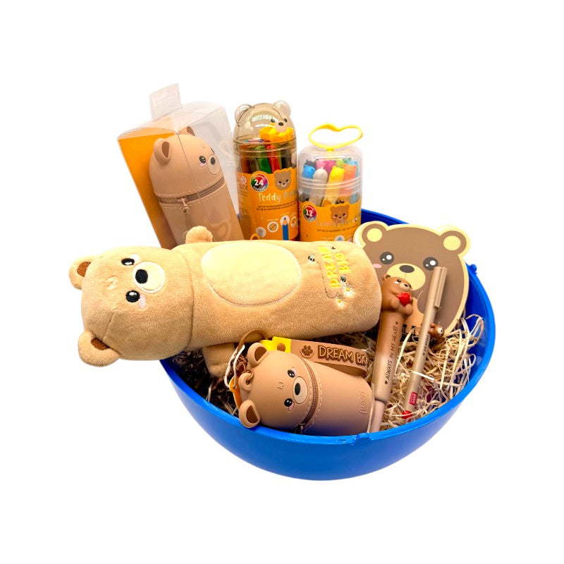 Maxi uovo di pasqua pieno di prodotti legami a tema orso