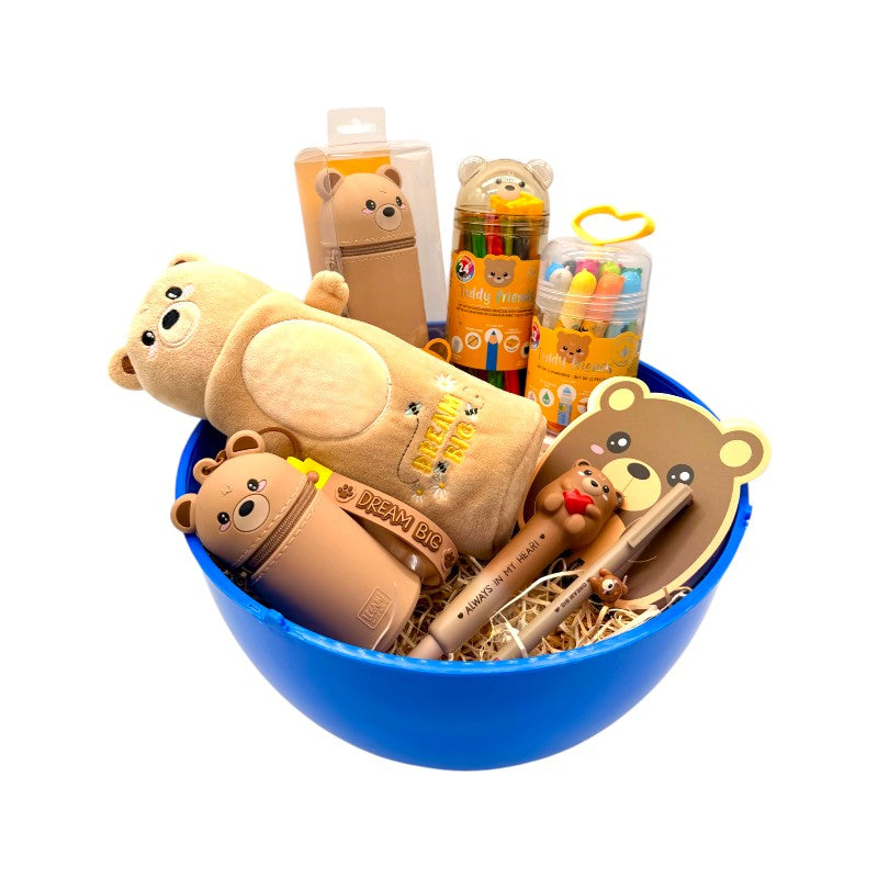 Maxi uovo di pasqua pieno di prodotti legami a tema orso