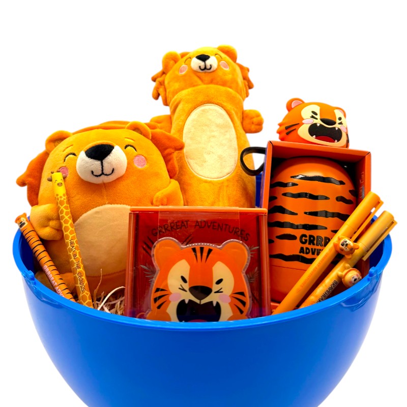 Maxi uovo di pasqua pieno di prodotti legami tutti a tema animali della savana