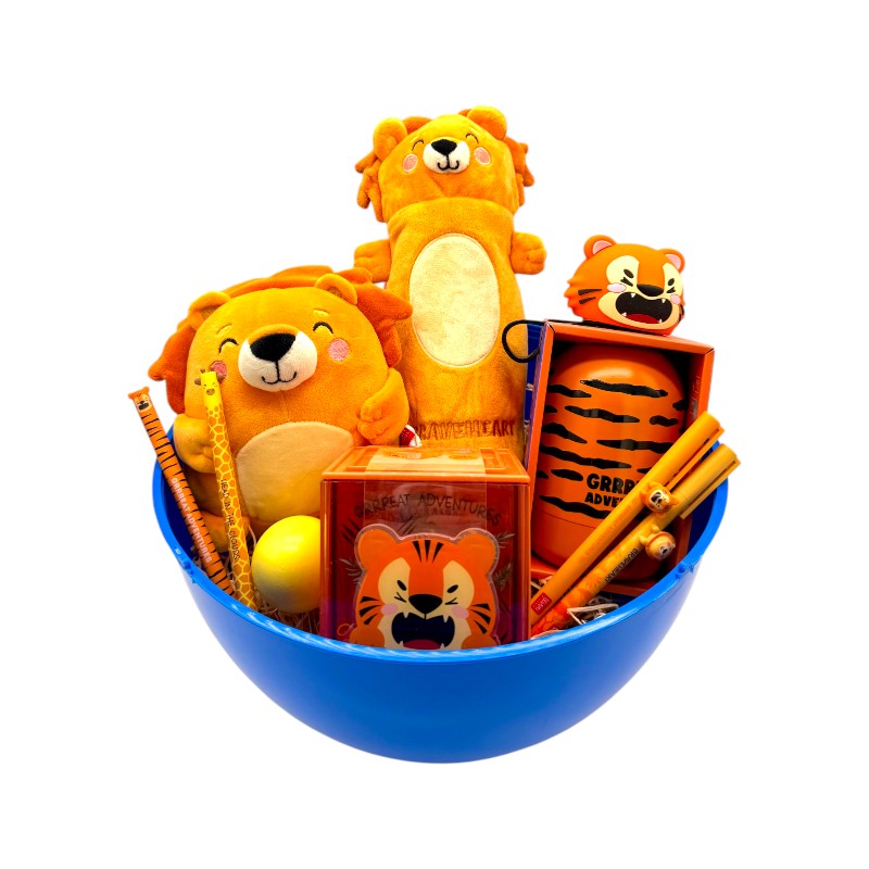 Maxi uovo di pasqua pieno di prodotti legami tutti a tema animali della savana