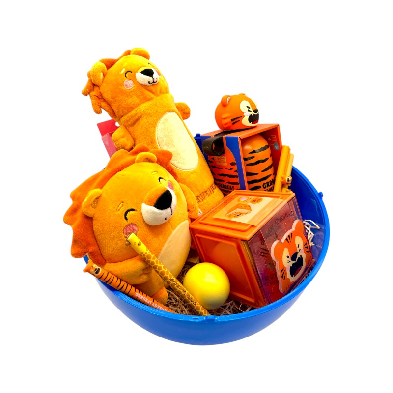 Maxi uovo di pasqua pieno di prodotti legami tutti a tema animali della savana