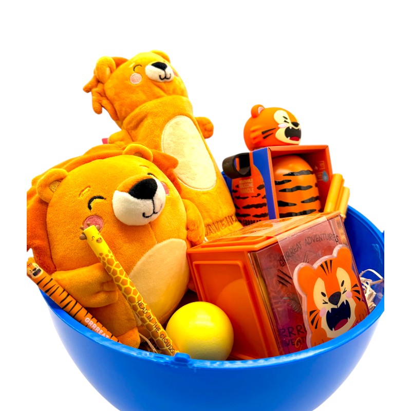 Maxi uovo di pasqua pieno di prodotti legami tutti a tema animali della savana