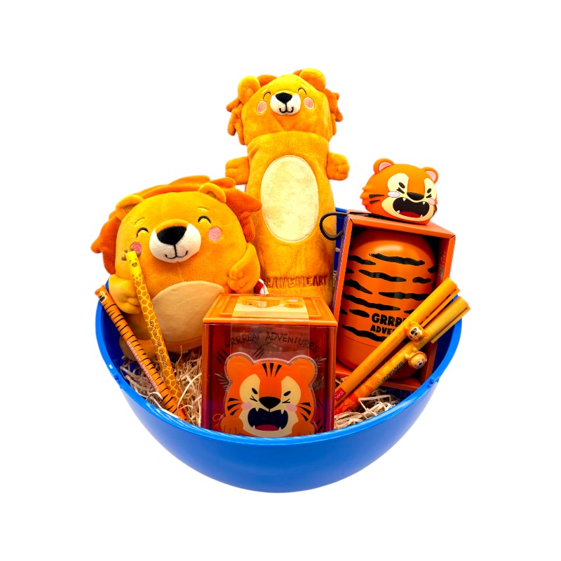 Maxi uovo di pasqua pieno di prodotti legami tutti a tema animali della savana