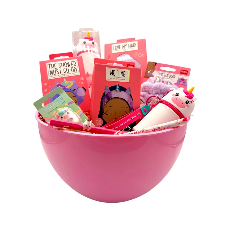 Maxi uovo di pasqua pieno di prodotti legami a tema unicorno