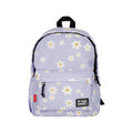 Zaino scolastico Legami Margherite lilla con fiori kawaii sorridenti e patch Oh Happy Daisy: tasca frontale e maniglia, ideale per la scuola. Su Viano Shop!
