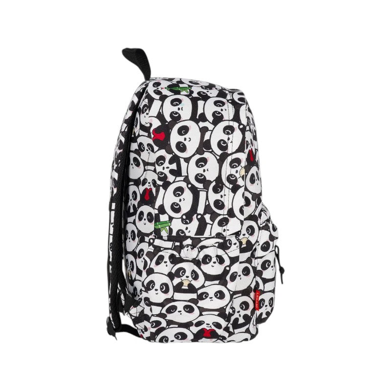 Zaino scolastico Legami Panda con fantasia kawaii e patch Do Less Panda More: tasca frontale e maniglia, perfetto per scuola e tempo libero. Su Viano Shop!
