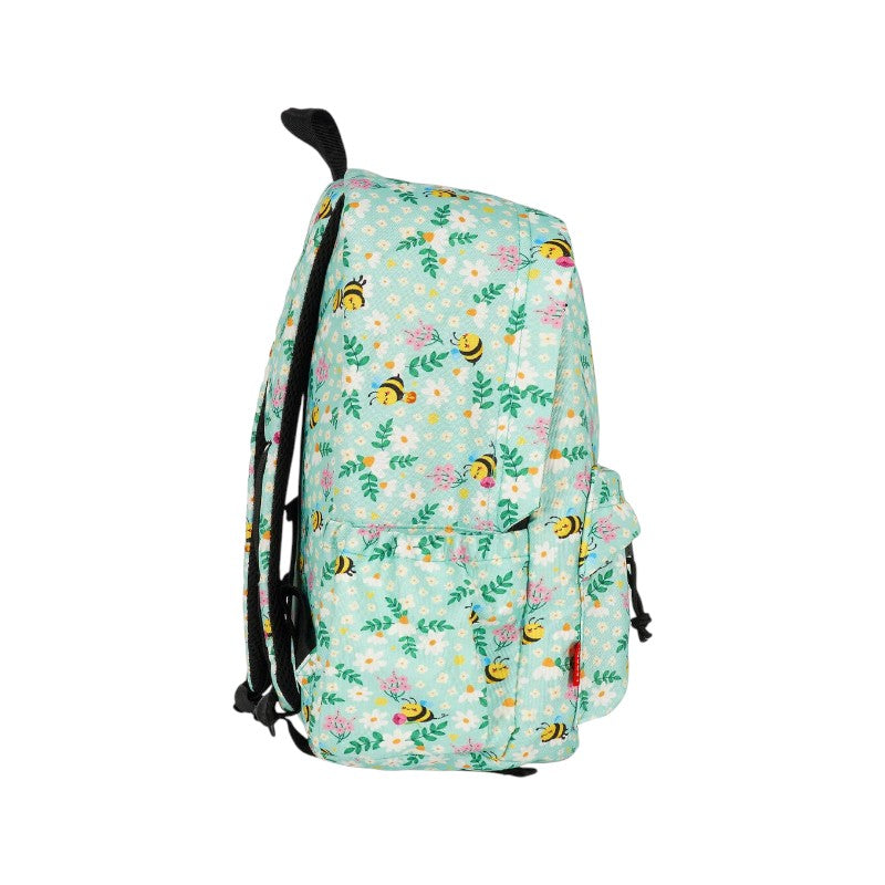 Zaino scuola Legami tema ape Tiny Wings Big Dream: tessuto verde menta con margherite e apine, doppia zip. Scopri il backpack Legami! 