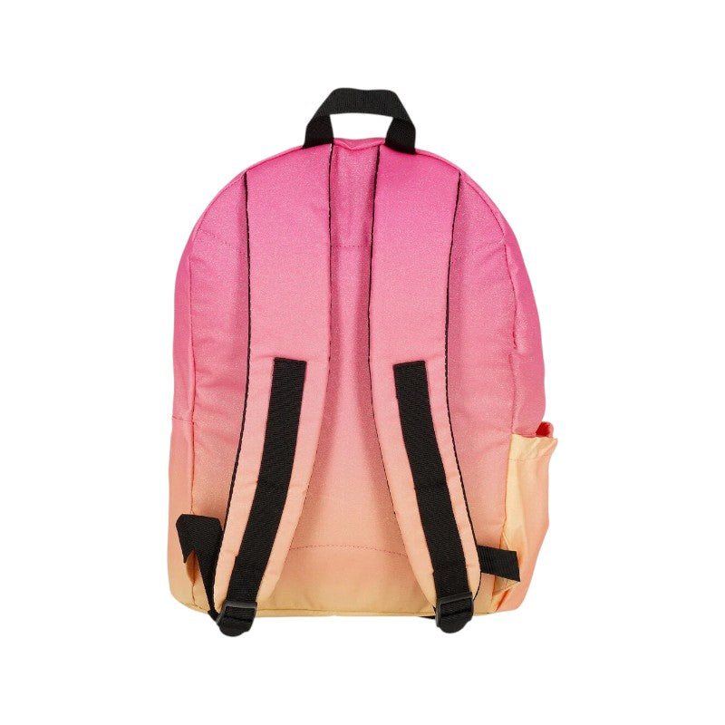 Zaino scolastico Legami Sunset Lover: tessuto ombré rosa-pesca, patch ricamate sole e occhiali a cuore, doppia zip. Scopri il backpack!