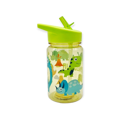 Fantastica borraccia per bambini in tritan, priva di ogni tipo di materiale dannoso, 0% plastica, Bpa Free e 100% riciclabile. La borraccia ha un design verde-trasparente a tema "Dinosauri" con disegni di vari tipi di dinosauri. E' dotata di un beccuccio che favorisce l'agevole apertura e chiusura.