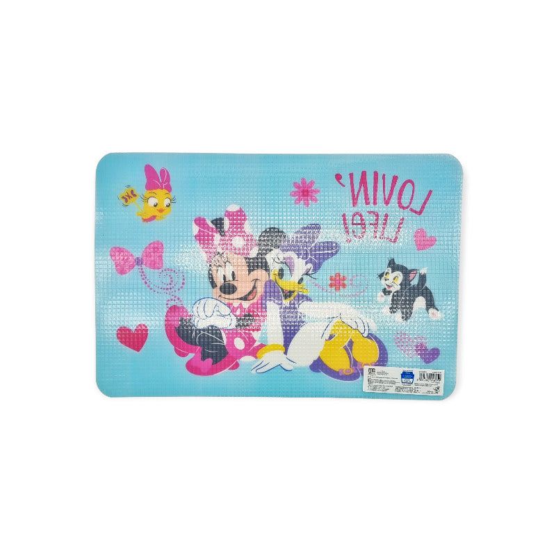 Fantastica tovaglietta in Pvc completamente antimacchia ed anti stiro. Design di colore azzurro con l'immagine di Minnie e Paperina e la scritta "Lovin'Life". Ottima per la colazione. Retro