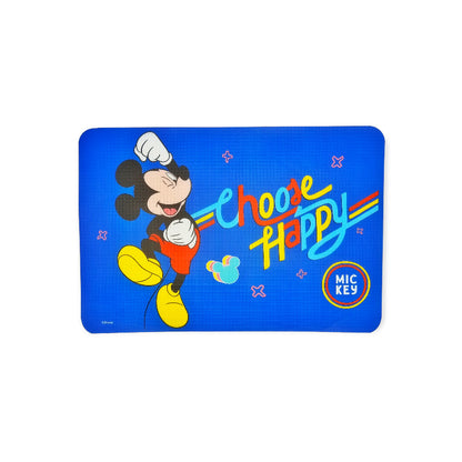 Fantastica tovaglietta in Pvc completamente antimacchia ed anti stiro. Design di colore blu con il disegno di Mickey Mouse e la scritta "Choose Happy". Ottima per la colazione.